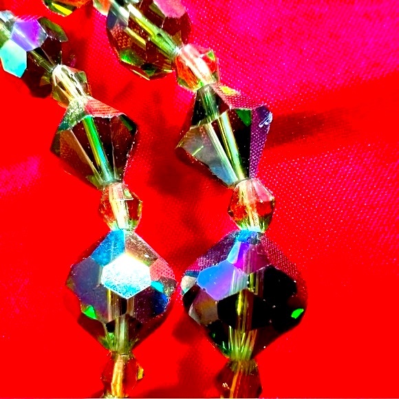 VTG Aurora Borealis Graduated Crystal Double Strand Necklace Green - Picture 5 of 11